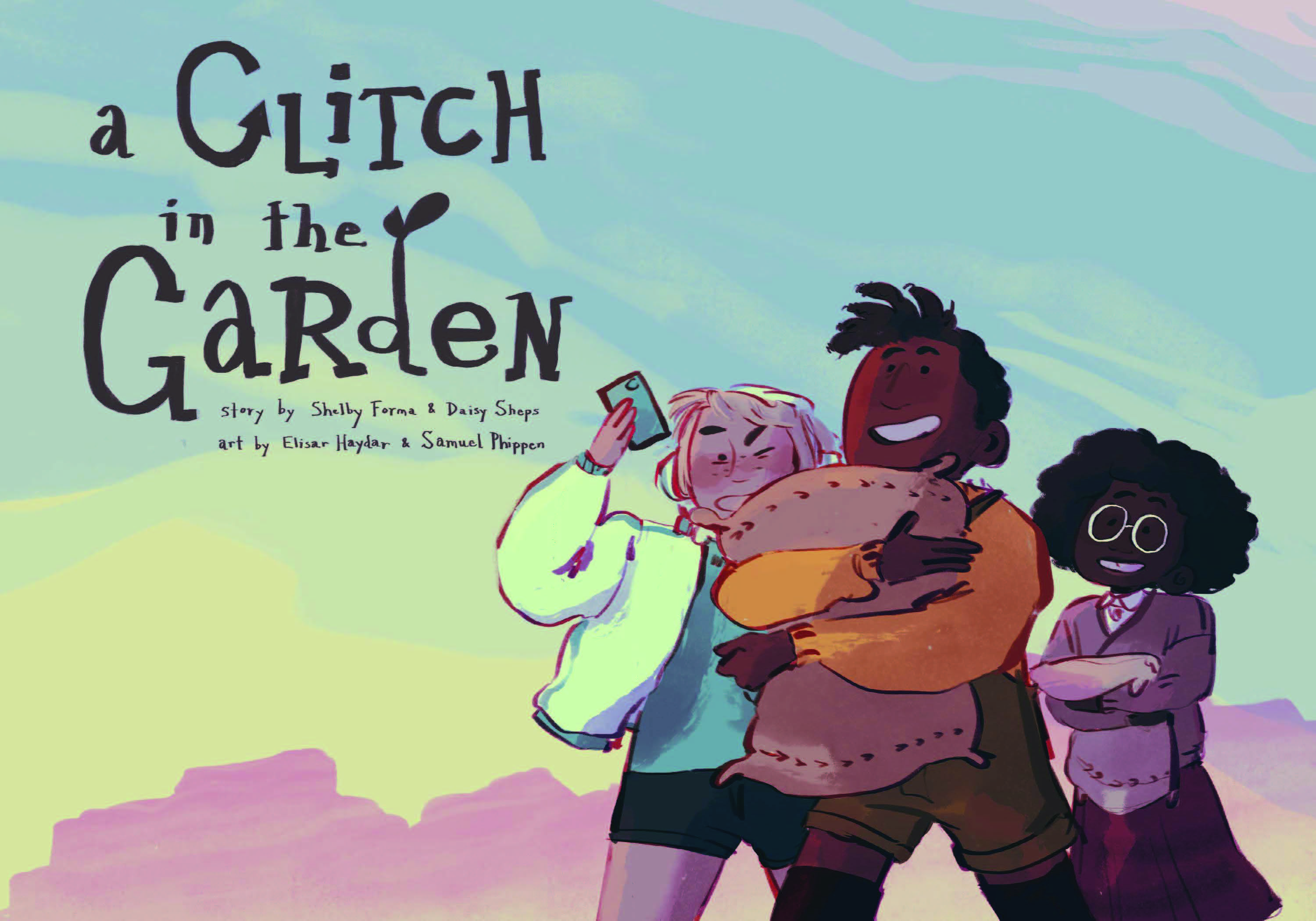 An illustration of three diverse youths carrying large seed bags